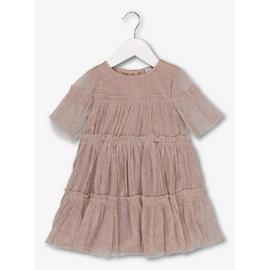 Pink Plissé Tiered Party Dress