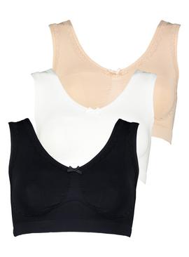 White, Nude & Black Seamless Stretch Crop Top 3 Pack