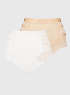 Secret Shaping Ivory Criss-Cross Lace Trim Knickers 2 Pack