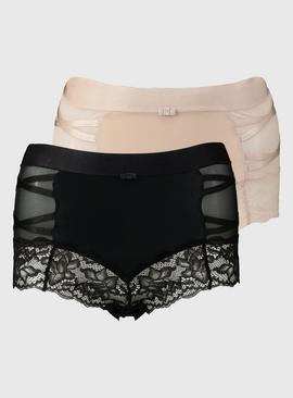 Secret Shaping Black & Latte Nude Lace Trim Knickers 2 Pack