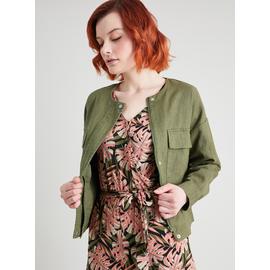 White Collarless Linen-Look Jacket