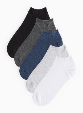 White, Grey & Black Sports Trainer Socks 5 Pack