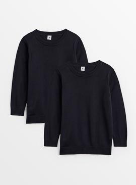 2 Pack Unisex Navy Crew Neck Jumpers