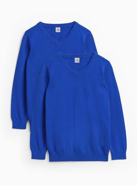 2 Pack Blue Unisex V-Neck Jumpers