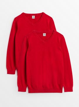 2 Pack Unisex Red V-Neck Jumpers