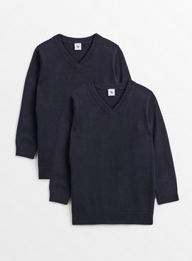 2 Pack Unisex Navy V Neck Jumpers