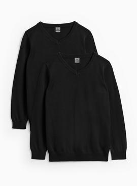 2 Pack Unisex Black V-Neck Jumpers