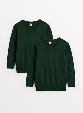2 Pack Unisex Green V Neck Jumpers