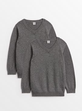 2 Pack Unisex Grey V Neck Jumpers