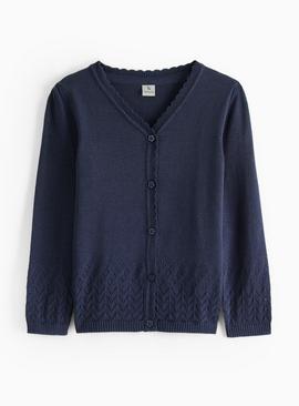 Dark Navy Pointelle Knit Cardigan