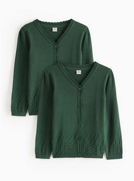 Green Pointelle Knit Cardigan