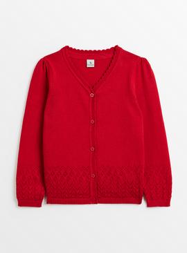 Red Pointelle Knitted Cardigan