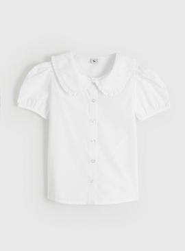 White Large Collar Short Sleeve Blouse