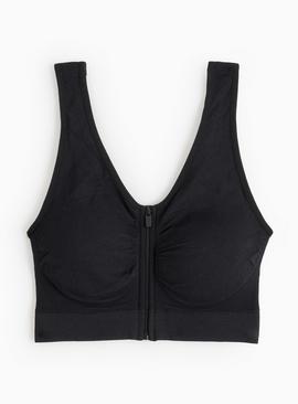 White Seamless Stretch Zip Front Crop Top