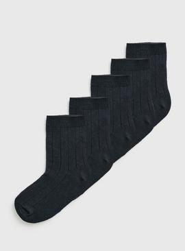 Navy Ribbed School Ankle Socks 5 Pack
