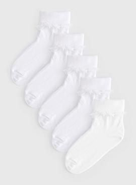 White Frilly Trim Socks 5 Pack
