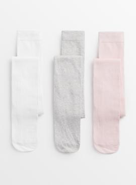 Pink, Grey & White Cotton Rich Tights 3 Pack