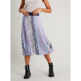 Floral Stripe Pleated Midi Skirt