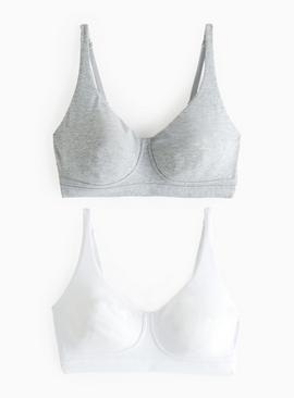 Grey & White Non-Wired Comfort Lounge Bra 2 Pack