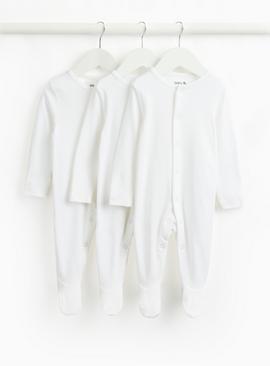 White Long Sleeve Sleepsuits 3 Pack Tiny Baby