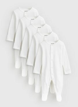 White Long Sleeve Sleepsuits 5 Pack
