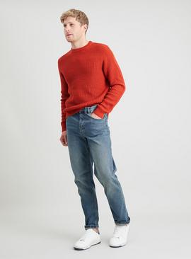 Blue Denim Vintage Green Wash Straight Leg Jeans