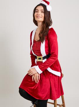 Christmas Red Mrs Santa Costume With Headband