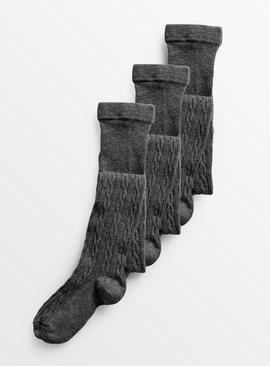Grey Cable Knit Tights 3 Pack