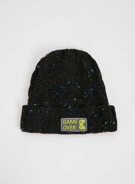 Black Cable Knit Game Over Hat