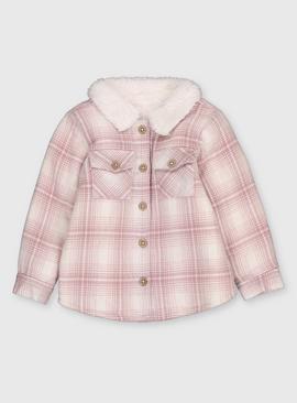 Pink & White Borg Lined Shirtigan