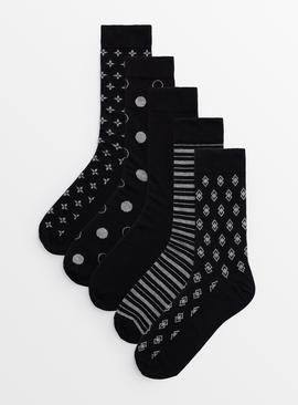 Black Ditsy Geo Stay Fresh Ankle Socks 5 Pack