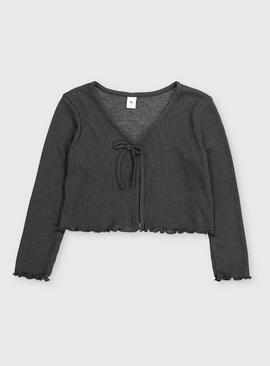 Black Tie Front Ribbed Cardigan - 6 years