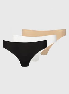 Black, White & Beige High Leg No VPL Knickers 3 Pack