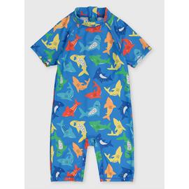 Blue Shark Print All In One Sunsuit