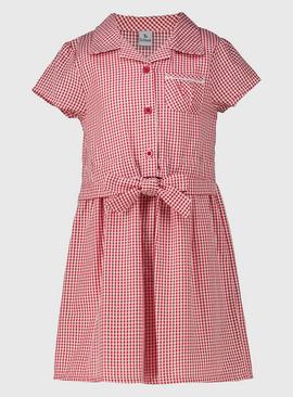 Red Gingham Bow Front School Dress 8 years