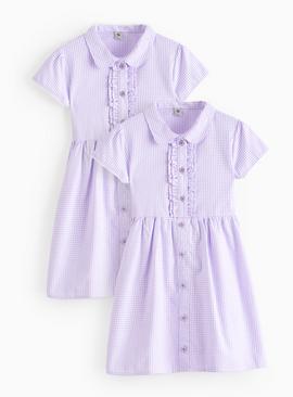 2 Pack Classic Lilac Back Bow Gingham Dress