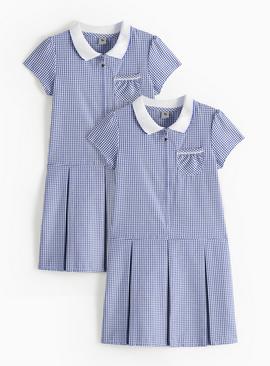 2 Pack Sporty Navy Pleated Gingham Dress