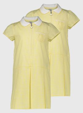 Yellow Gingham Sporty Pleated Dress 2 Pack