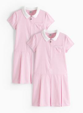 2 Pack Sporty Pink Pleated Gingham Dress