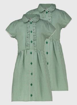 2 Pack Classic Green Back Bow Gingham Dress