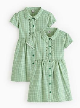 2 Pack Classic Green Back Bow Gingham Dress