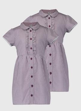 2 Pack Classic Dark Red Back Bow Gingham Dress
