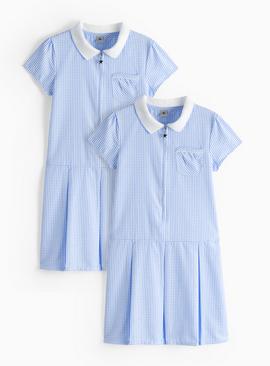 2 Pack Sporty Blue Pleated Gingham Dress