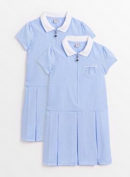 2 Pack Sporty Blue Pleated Gingham Dress