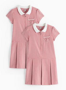 2 Pack Sporty Red Pleated Gingham Dress