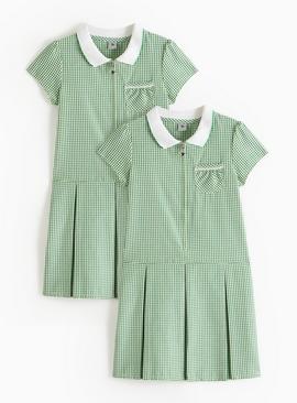 2 Pack Sporty Green Pleated Gingham Dress