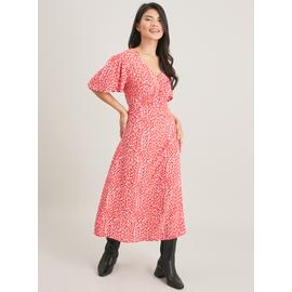 PETITE Pink & Red Leopard Print Midi Dress