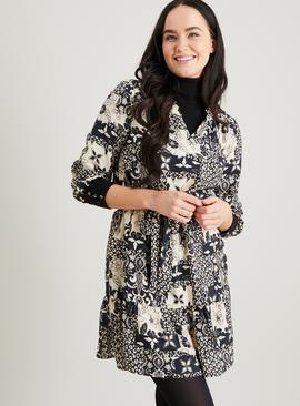 Mono Tile Print Mini Dress