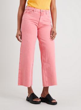 Mint Green Wide Leg Raw Hem Jeans