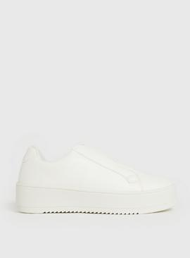 White Faux Leather Slip On Trainers